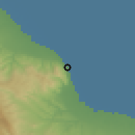 Shaded relief of the 53 km around Derbent, drawn from the GMTED2010 grid