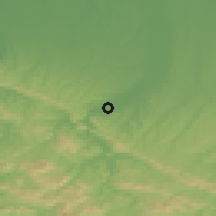 Shaded relief of the 52 km around Goryachiy Klyuch, drawn from the GMTED2010 grid
