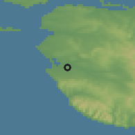 Shaded relief of the 52 km around Anapskaya, drawn from the GMTED2010 grid