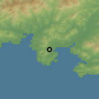 Shaded relief of the 52 km around Nakhodka, drawn from the GMTED2010 grid
