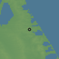 Shaded relief of the 48 km around Okha, drawn from the GMTED2010 grid