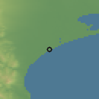 Shaded relief of the 50 km around Poronaysk, drawn from the GMTED2010 grid