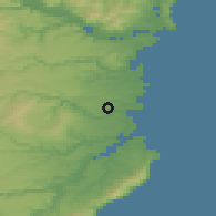 Shaded relief of the 50 km around Vanino, drawn from the GMTED2010 grid