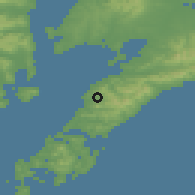 Shaded relief of the 52 km around Vladivostok, drawn from the GMTED2010 grid