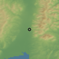 Shaded relief of the 51 km around Yuzhno-Sakhalinsk, drawn from the GMTED2010 grid