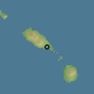Shaded relief of the 59 km around Basseterre, drawn from the GMTED2010 grid