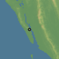 Shaded relief of the 58 km around Ţeknāf, drawn from the GMTED2010 grid