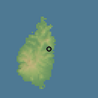 Shaded relief of the 59 km around La Caye, drawn from the GMTED2010 grid