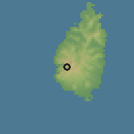 Shaded relief of the 59 km around Ravine Claire, drawn from the GMTED2010 grid