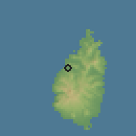 Shaded relief of the 59 km around Roseau, drawn from the GMTED2010 grid