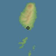 Shaded relief of the 60 km around Calliaqua, drawn from the GMTED2010 grid