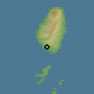 Shaded relief of the 60 km around Kingstown, drawn from the GMTED2010 grid