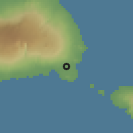 Shaded relief of the 59 km around Maota, drawn from the GMTED2010 grid