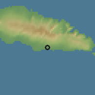 Shaded relief of the 59 km around Poutasi, drawn from the GMTED2010 grid