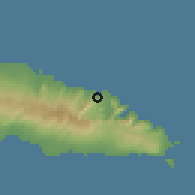 Shaded relief of the 59 km around Salelesi, drawn from the GMTED2010 grid
