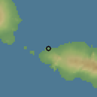 Shaded relief of the 59 km around Samea, drawn from the GMTED2010 grid