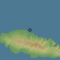 Shaded relief of the 59 km around Toamua, drawn from the GMTED2010 grid