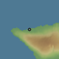 Shaded relief of the 60 km around Utuloa, drawn from the GMTED2010 grid