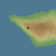 Shaded relief of the 60 km around Fogatuli, drawn from the GMTED2010 grid
