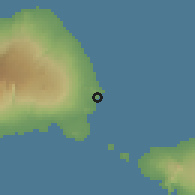 Shaded relief of the 59 km around Fusi, drawn from the GMTED2010 grid
