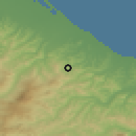 Shaded relief of the 52 km around Faetano, drawn from the GMTED2010 grid