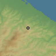 Shaded relief of the 52 km around Fiorentino, drawn from the GMTED2010 grid