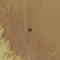 Shaded relief of the 58 km around Qalwah, drawn from the GMTED2010 grid