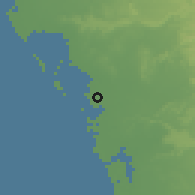 Shaded relief of the 58 km around Rābig, drawn from the GMTED2010 grid