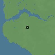 Shaded relief of the 60 km around Oussouye, drawn from the GMTED2010 grid