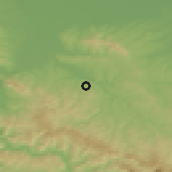 Shaded relief of the 52 km around Cikote, drawn from the GMTED2010 grid