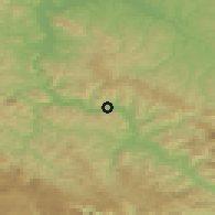 Shaded relief of the 52 km around Crnča, drawn from the GMTED2010 grid