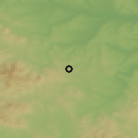 Shaded relief of the 52 km around Čumić, drawn from the GMTED2010 grid