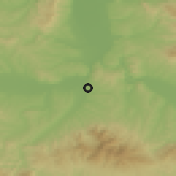 Shaded relief of the 52 km around Dedina, drawn from the GMTED2010 grid