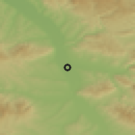 Shaded relief of the 52 km around Deveti maj, drawn from the GMTED2010 grid