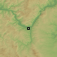 Shaded relief of the 52 km around Donji Milanovac, drawn from the GMTED2010 grid