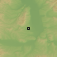 Shaded relief of the 52 km around Bačina, drawn from the GMTED2010 grid