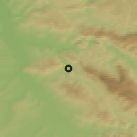 Shaded relief of the 52 km around Gadžin Han, drawn from the GMTED2010 grid