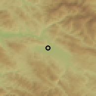 Shaded relief of the 52 km around Gnjilan, drawn from the GMTED2010 grid