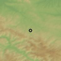 Shaded relief of the 52 km around Gunjaci, drawn from the GMTED2010 grid