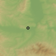 Shaded relief of the 52 km around Jasika, drawn from the GMTED2010 grid