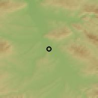 Shaded relief of the 52 km around Kočane, drawn from the GMTED2010 grid