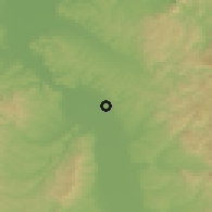 Shaded relief of the 52 km around Krušar, drawn from the GMTED2010 grid