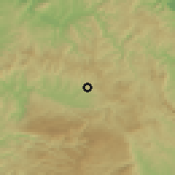Shaded relief of the 52 km around Laznica, drawn from the GMTED2010 grid