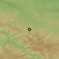 Shaded relief of the 52 km around Lopatanj, drawn from the GMTED2010 grid