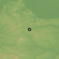 Shaded relief of the 52 km around Mali Požarevac, drawn from the GMTED2010 grid