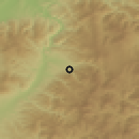 Shaded relief of the 52 km around Masurica, drawn from the GMTED2010 grid