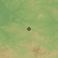 Shaded relief of the 52 km around Partizani, drawn from the GMTED2010 grid