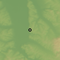 Shaded relief of the 52 km around Porodin, drawn from the GMTED2010 grid