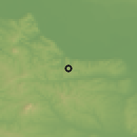 Shaded relief of the 52 km around Pudarci, drawn from the GMTED2010 grid