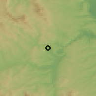 Shaded relief of the 52 km around Rgotina, drawn from the GMTED2010 grid